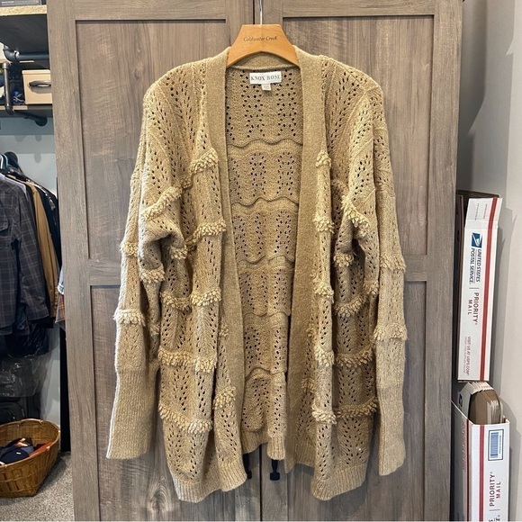 Knox Rose Sweaters - Knox Rose Camel Fringe Open Front Long Cardigan XXL
